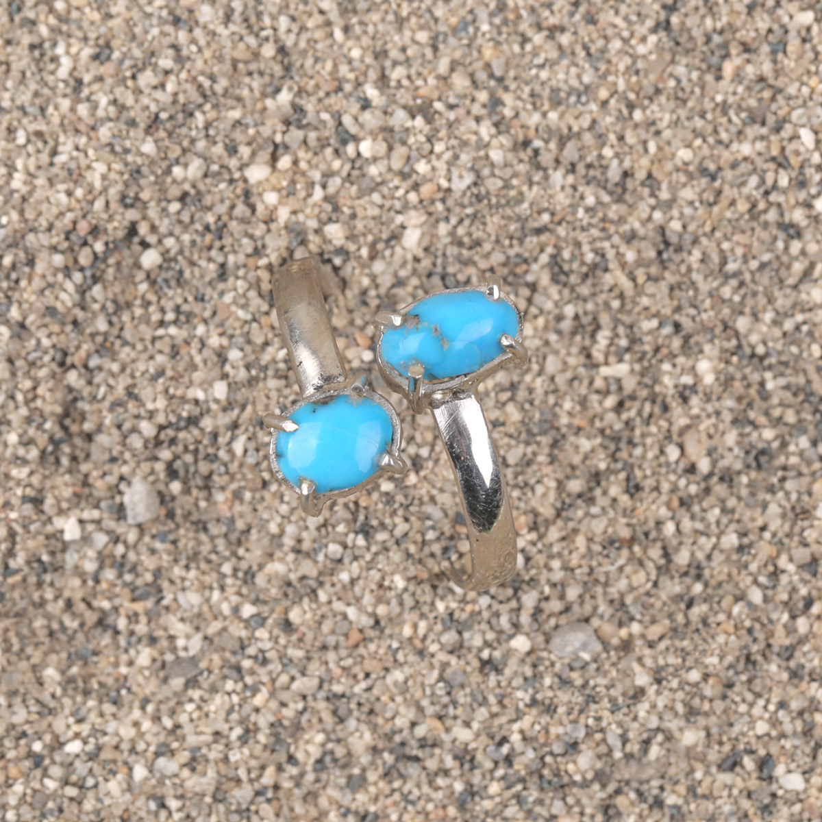 Turquoise Two Stone Ring| Silver By-pass Women's Ring