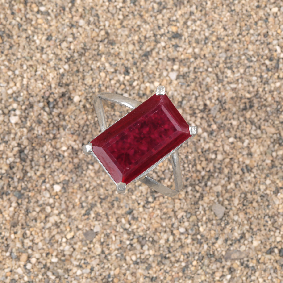 Pink Ruby Rectangular Ring| Silver Halo Style Women's Ring