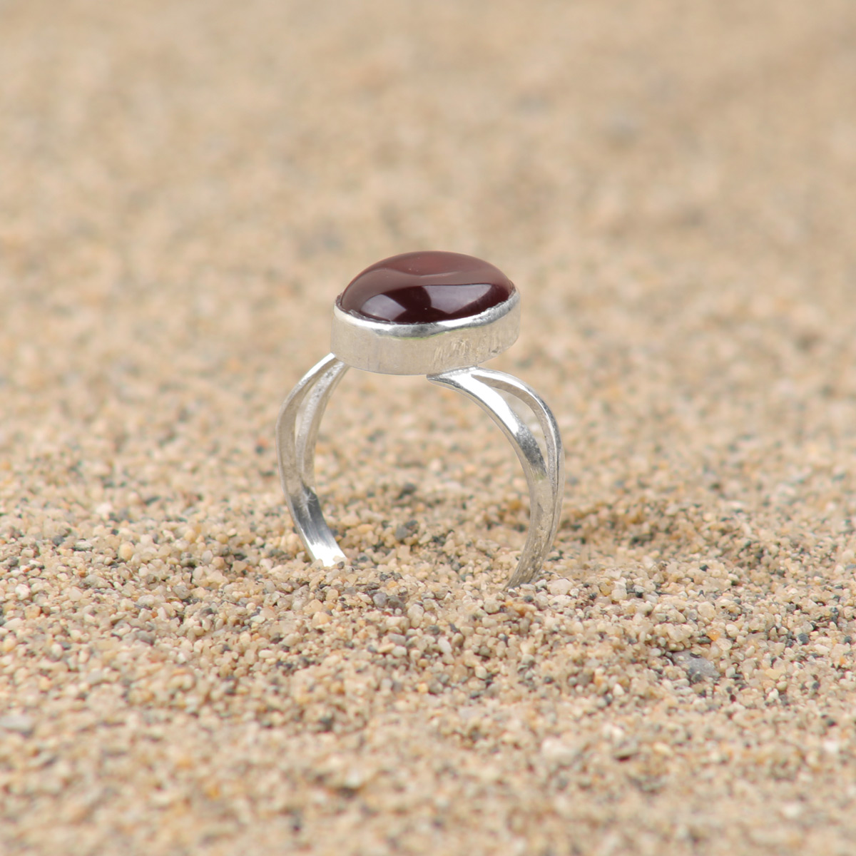 Dark Brown Agate Ring| Oval Silver Women's Ring