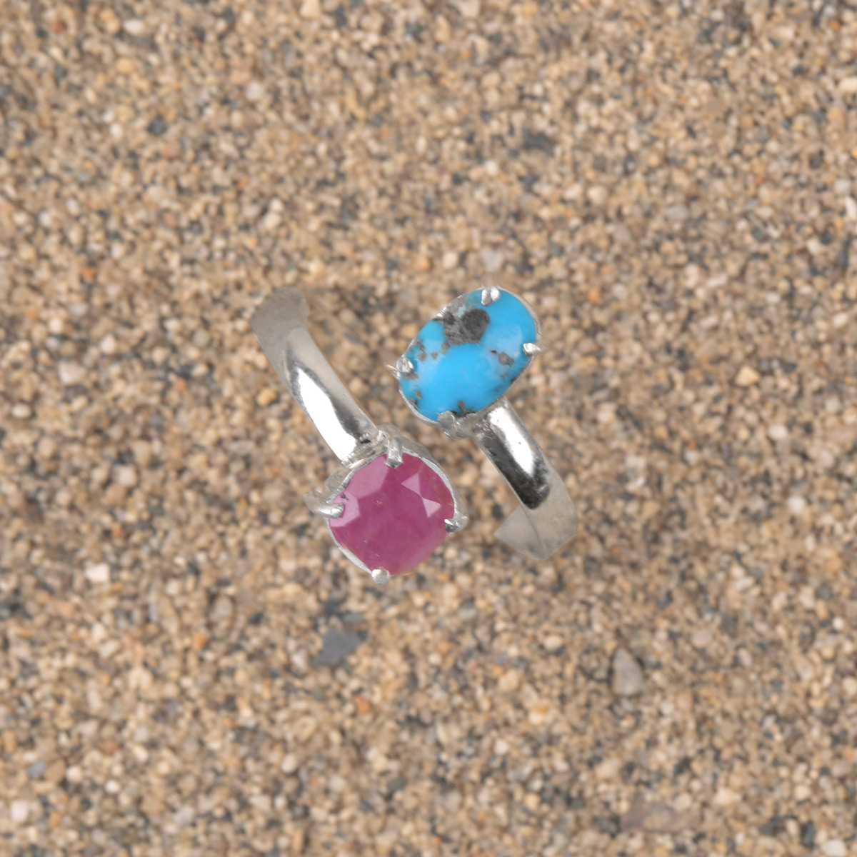 Ruby and Turquoise Silver Ring| Two Stone Women's Ring