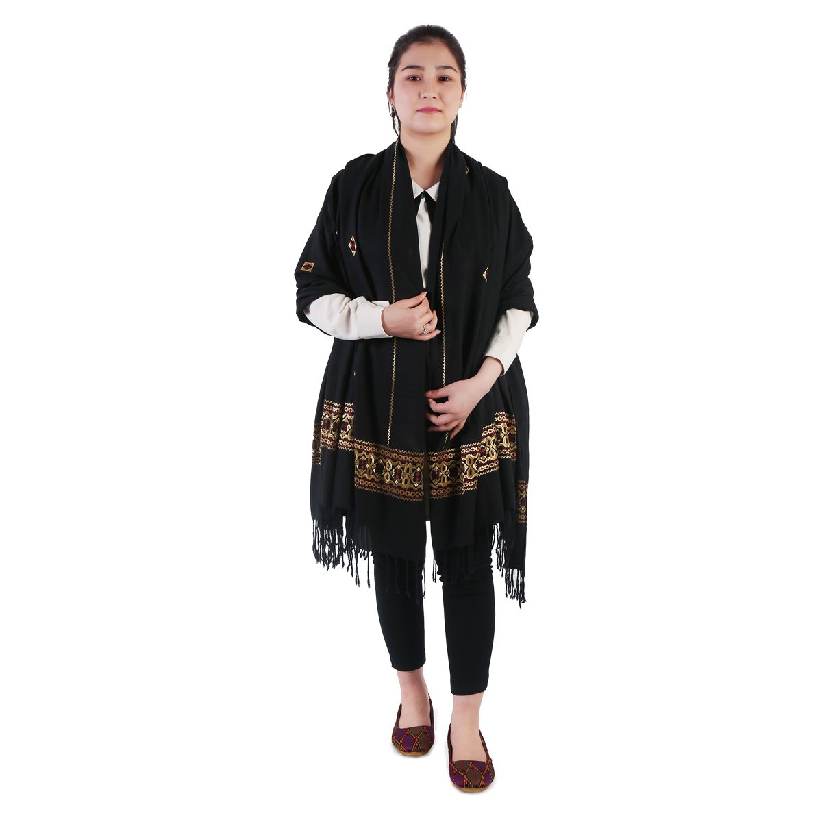Hazaragi Cotton Shawl With Golden Embroidery