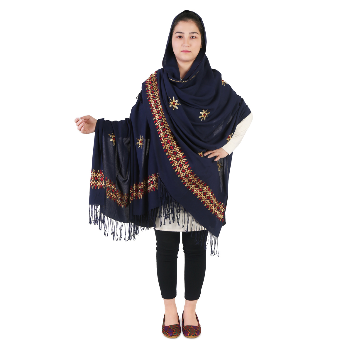 Navy Blue Hazaragi Cotton Shawl