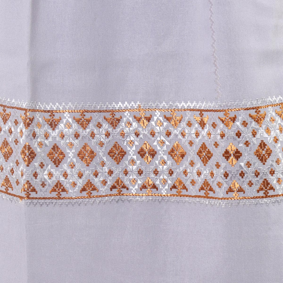 Gray Cotton Shawl With Brown Embroidery
