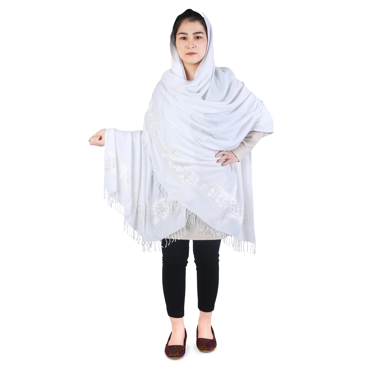 White Cotton Hazaragi Shawl