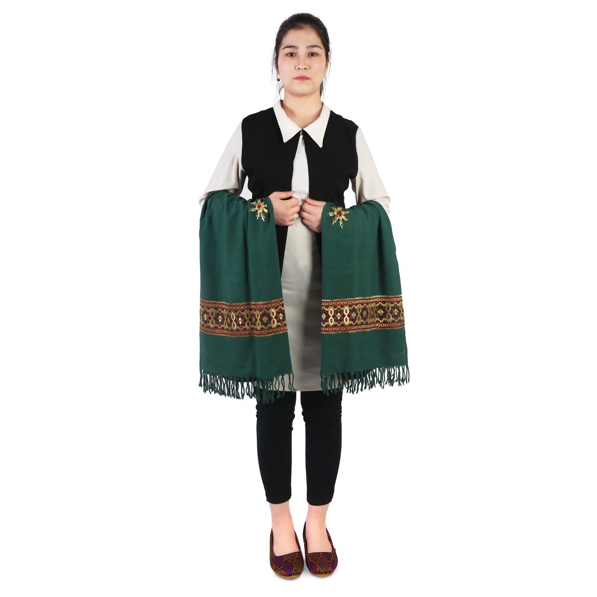 Golden Kamak Embroidered Cotton Shawl