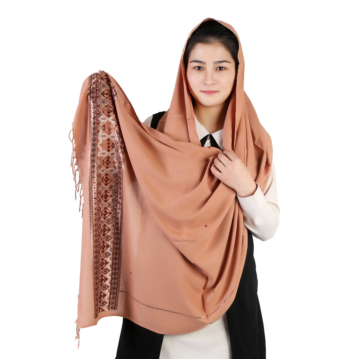 Cotton Scarf With Embroidered Borders