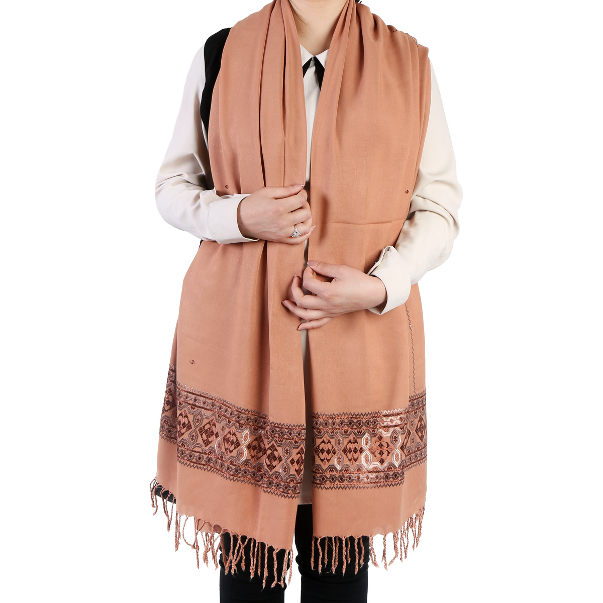 Cotton Scarf With Embroidered Borders
