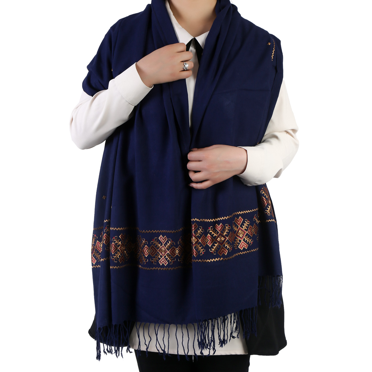 Soft Women Scarf With Pink and Golden Embroidery