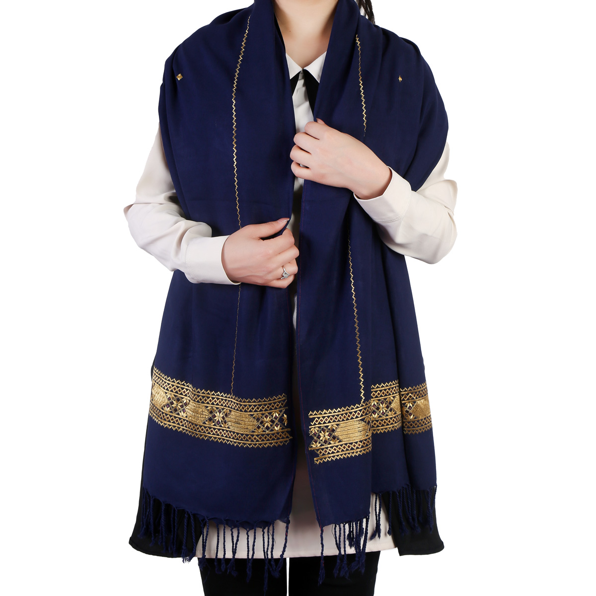 Cotton Scarf With Golden Embroidered Borders