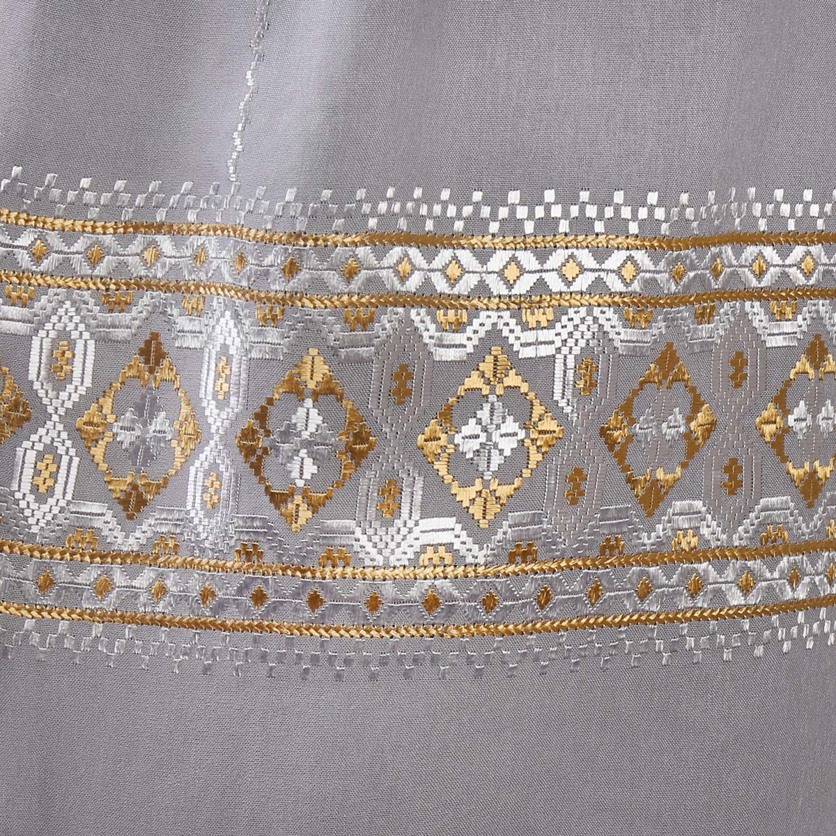 Gray Cotton Scarf With White Embroidery