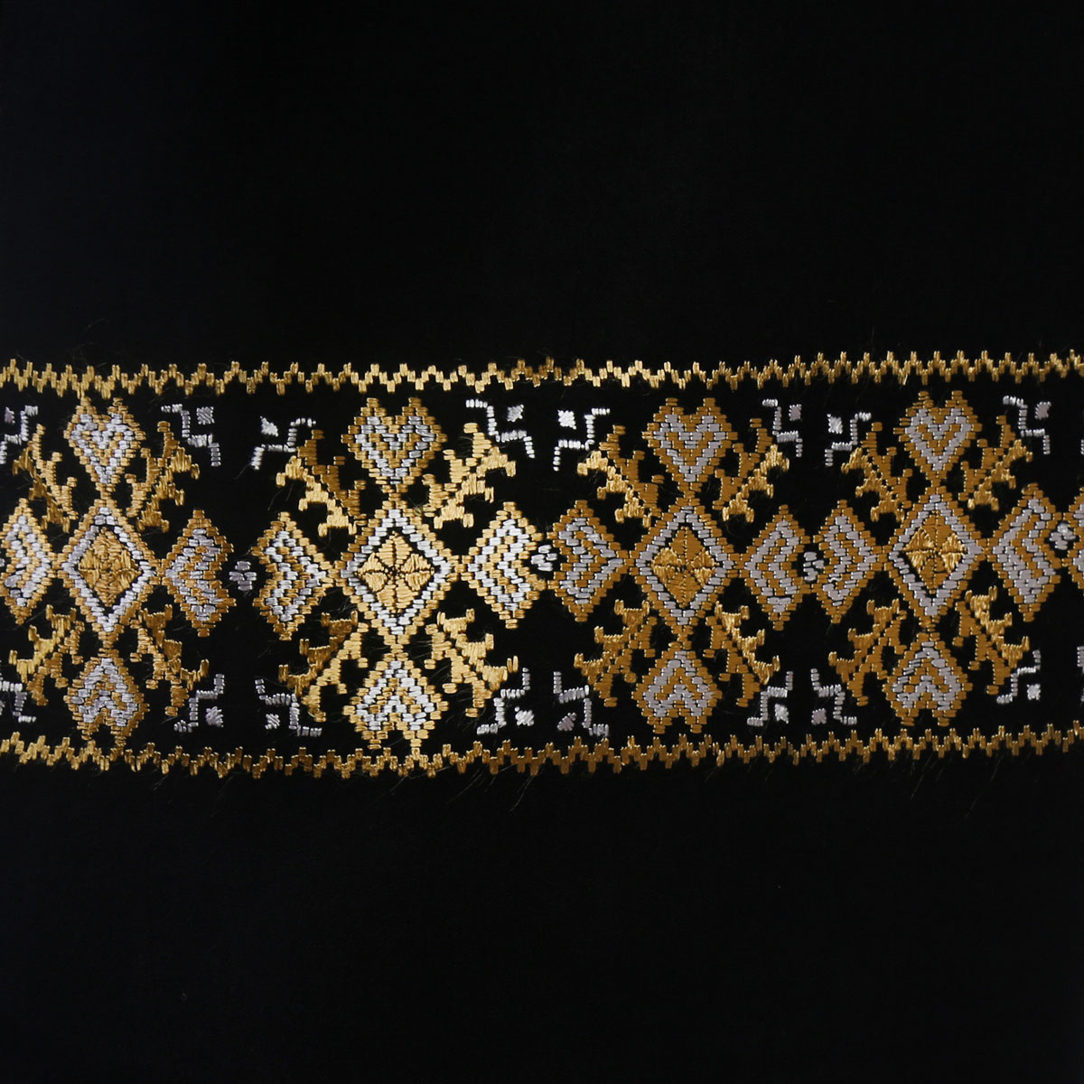 Black Cotton Scarf With Hazaragi  Embroidery
