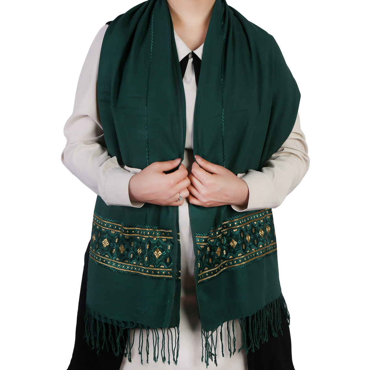 Hazaragi Embroidered Green Cotton Shawl