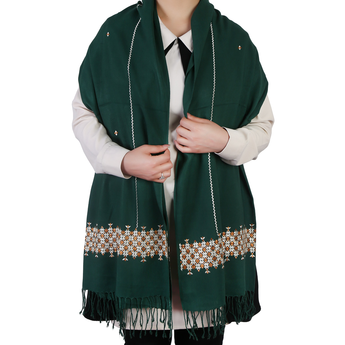 Shawl Embroidered Green Cotton Scarf