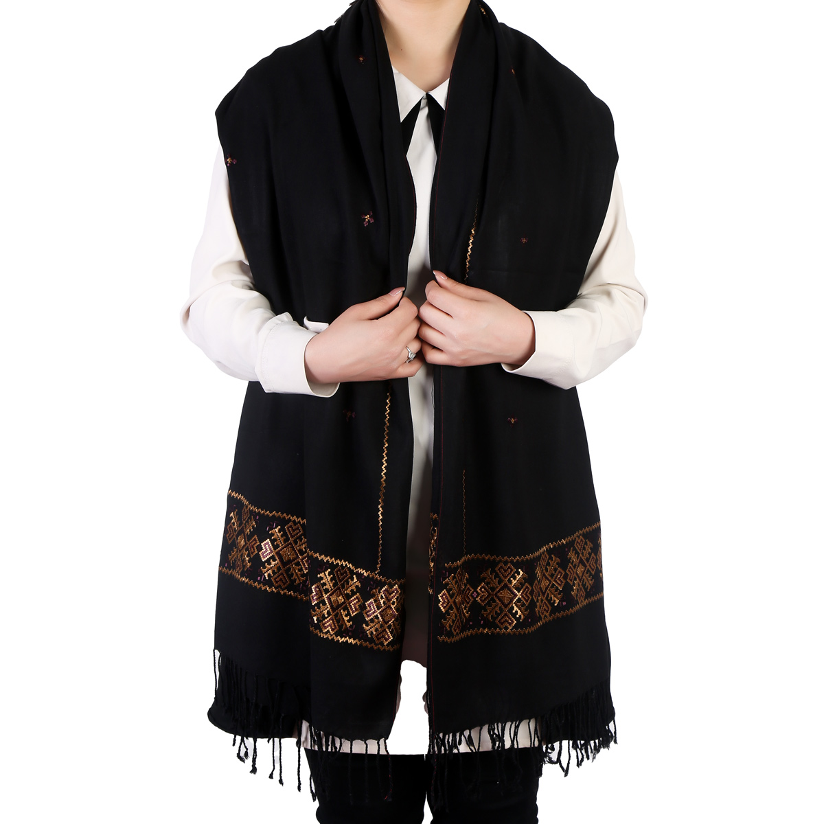 Premium Golden Embroidered Cotton Scarf