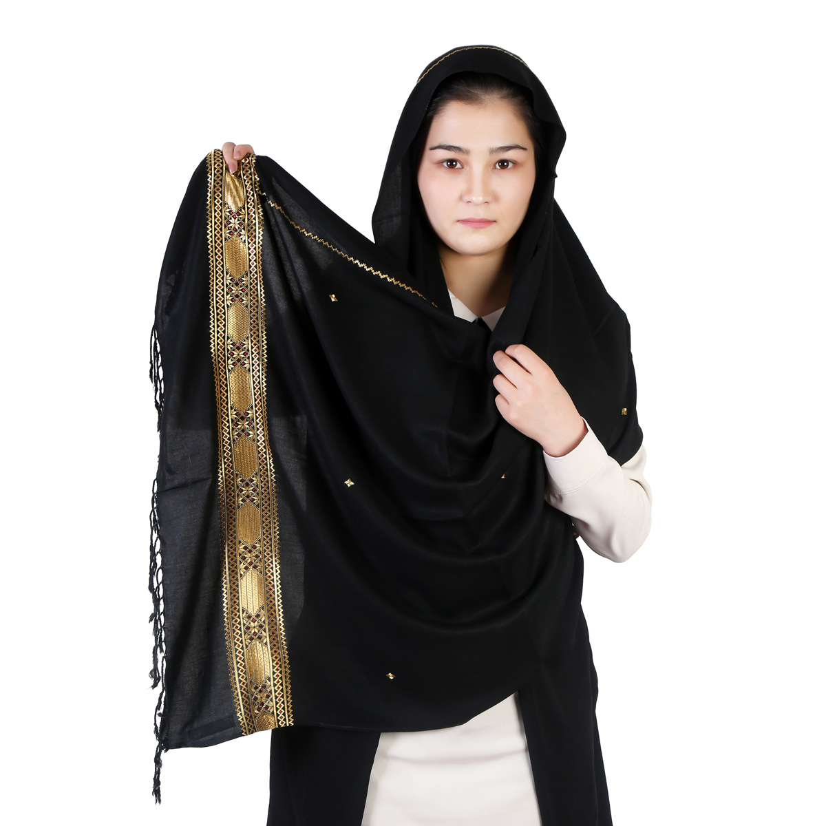 Golden Embroidered Hazaragi Cotton Scarf