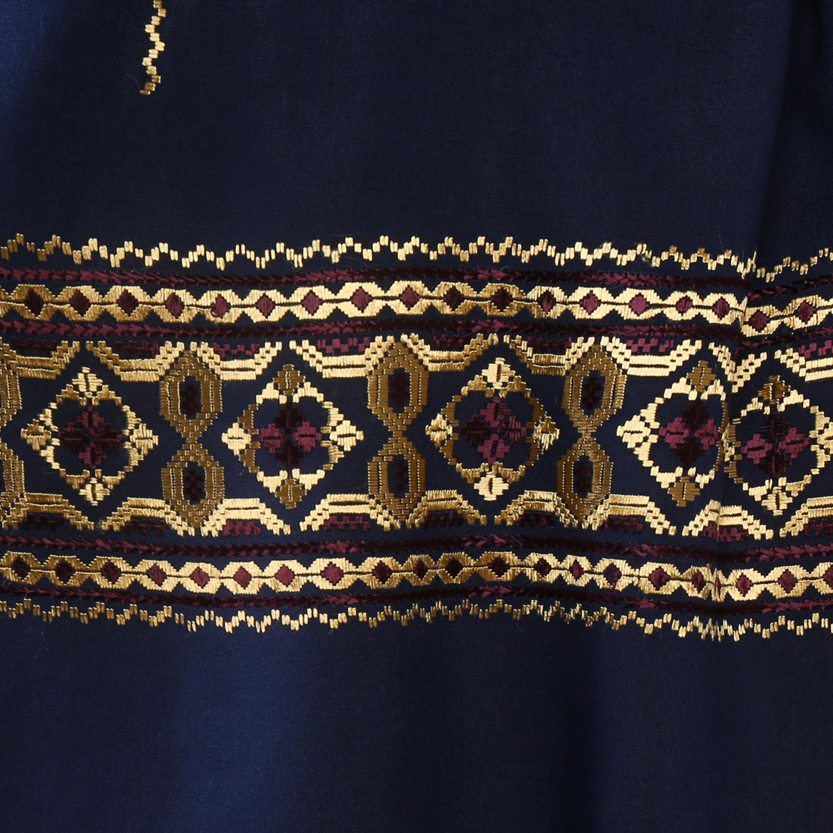 Golden Embroidered Blue Cotton Scarf
