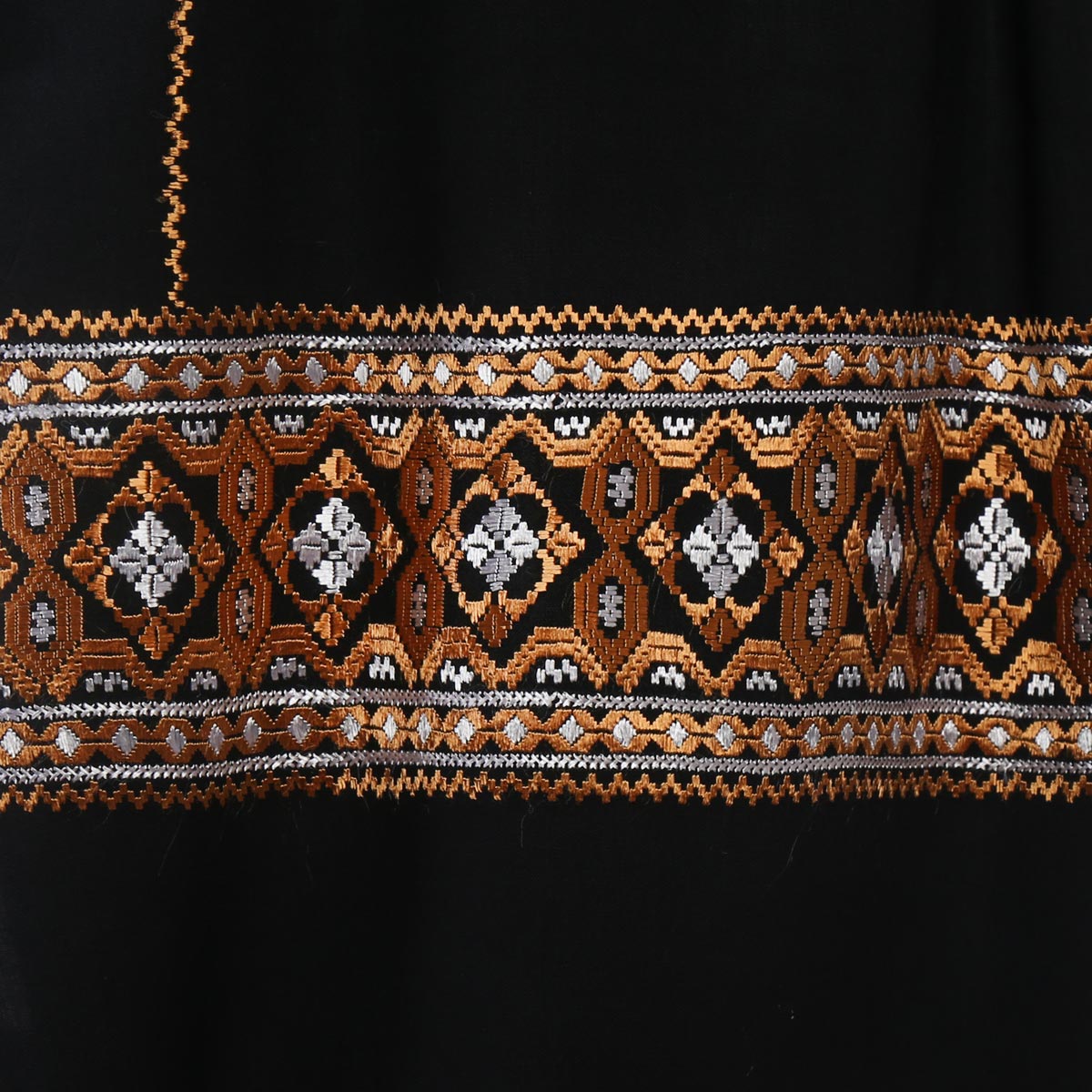 Black Fancy Scarf With Golden and White Embroidery
