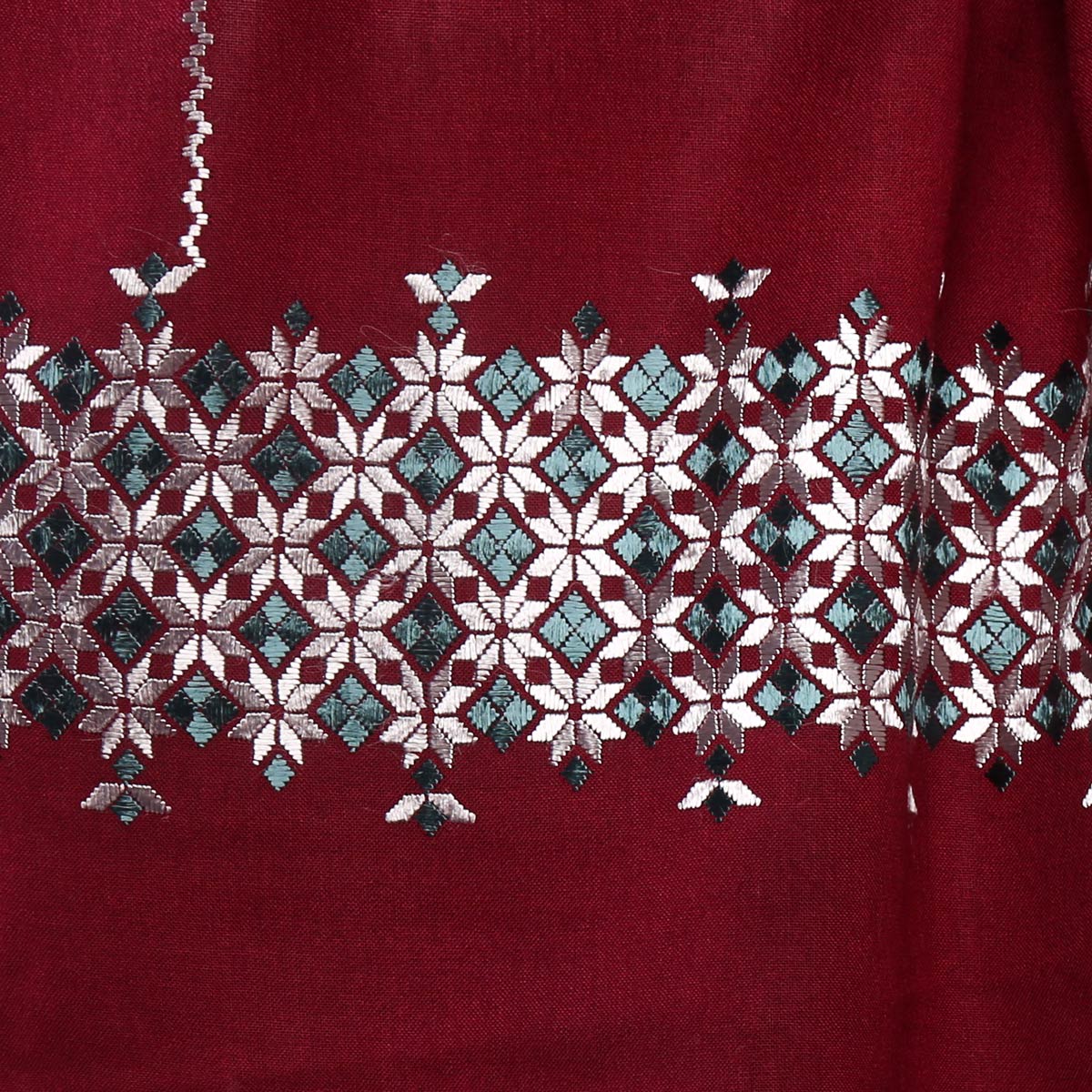 Red Cotton Shawl With White Embroidery