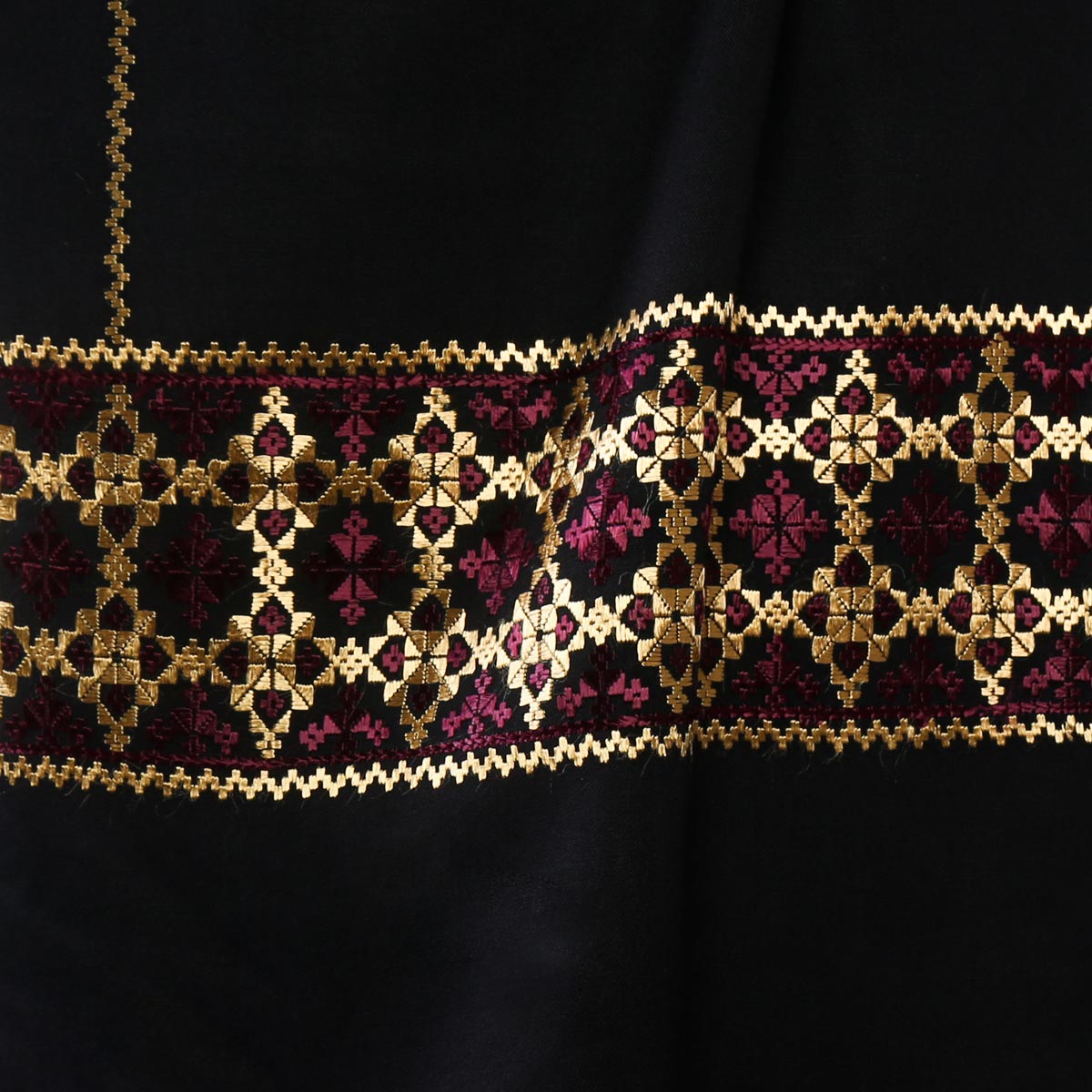 Black Women Scarf With Golden Embroidered Borders