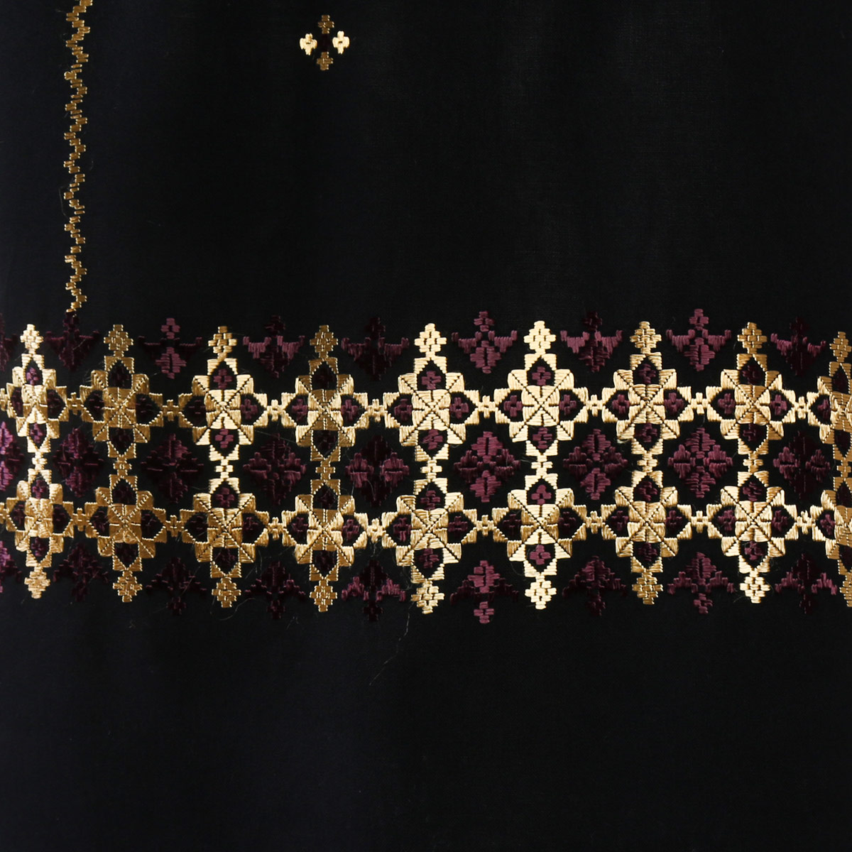 Black Cotton Scarf With Embroidered Borders