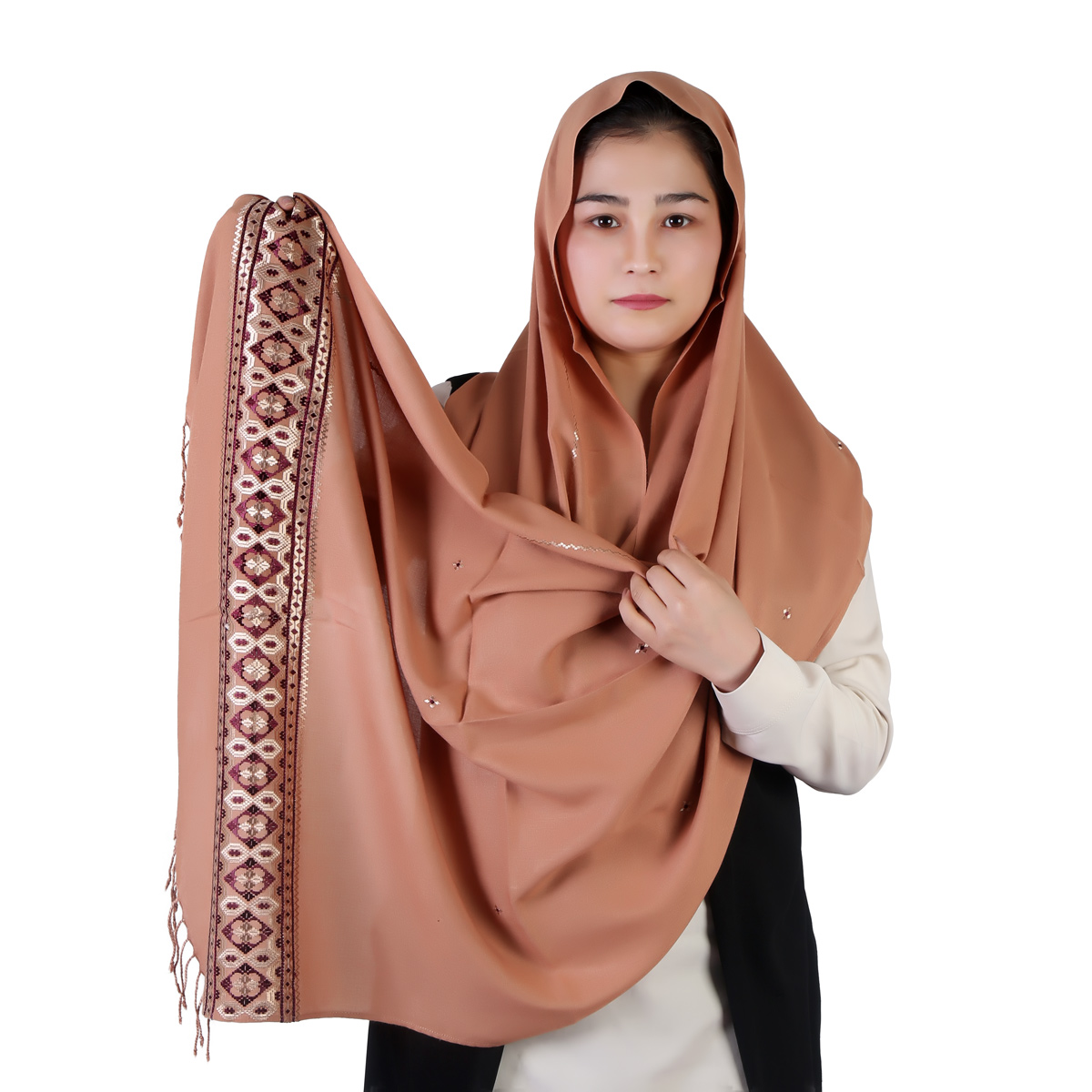 Soft Cotton Scarf With Embroidered Borders