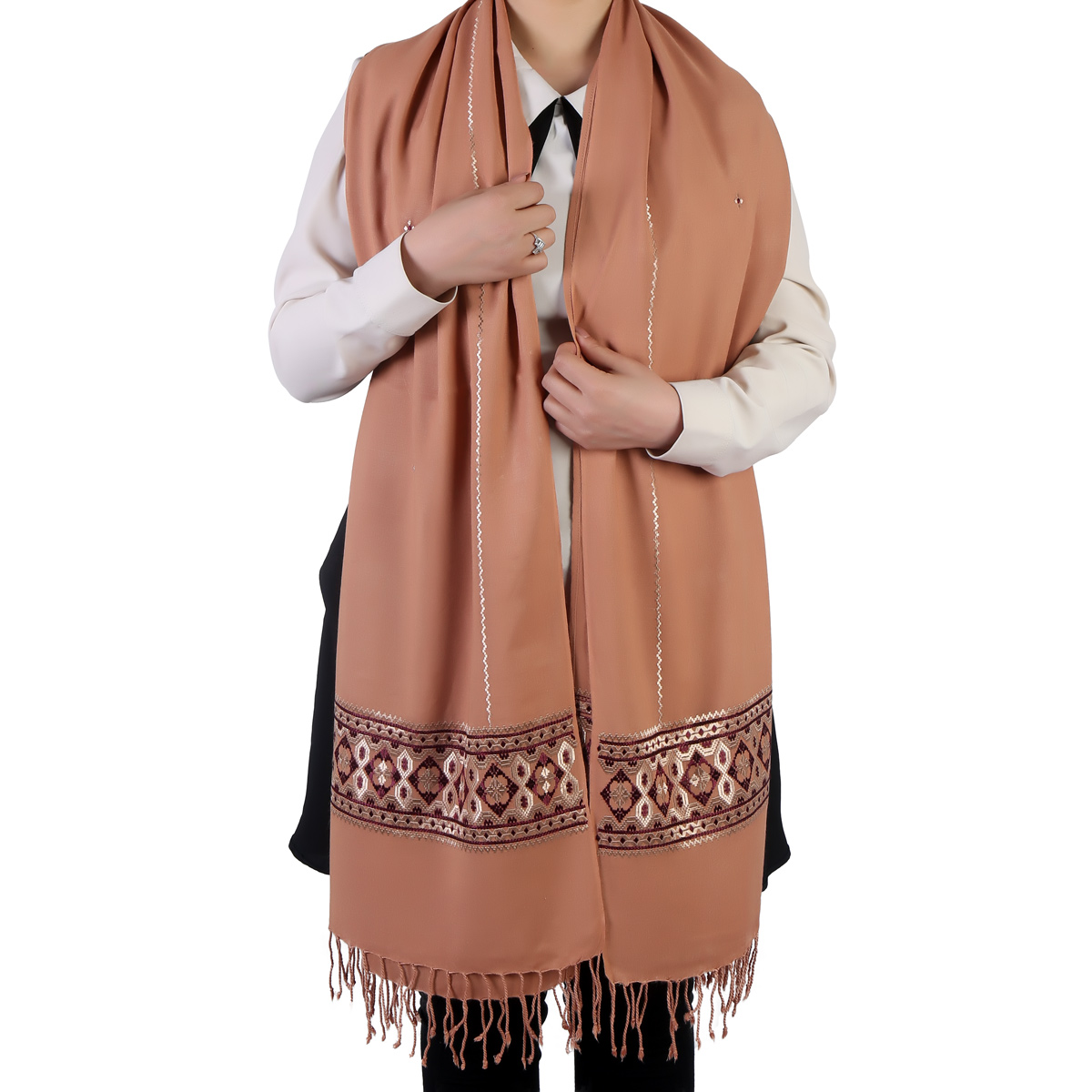 Soft Cotton Scarf With Embroidered Borders