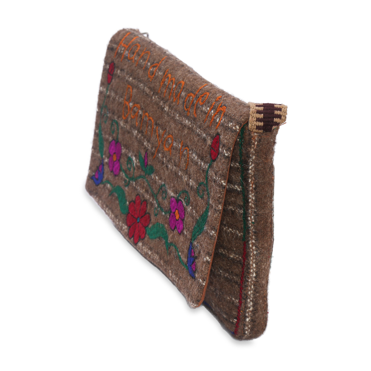 Quilted Brown Bag | Woolen Striped Embroidered Bag
