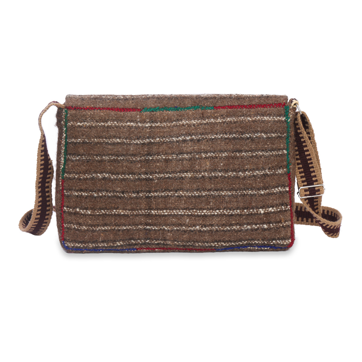 Quilted Brown Bag | Woolen Striped Embroidered Bag