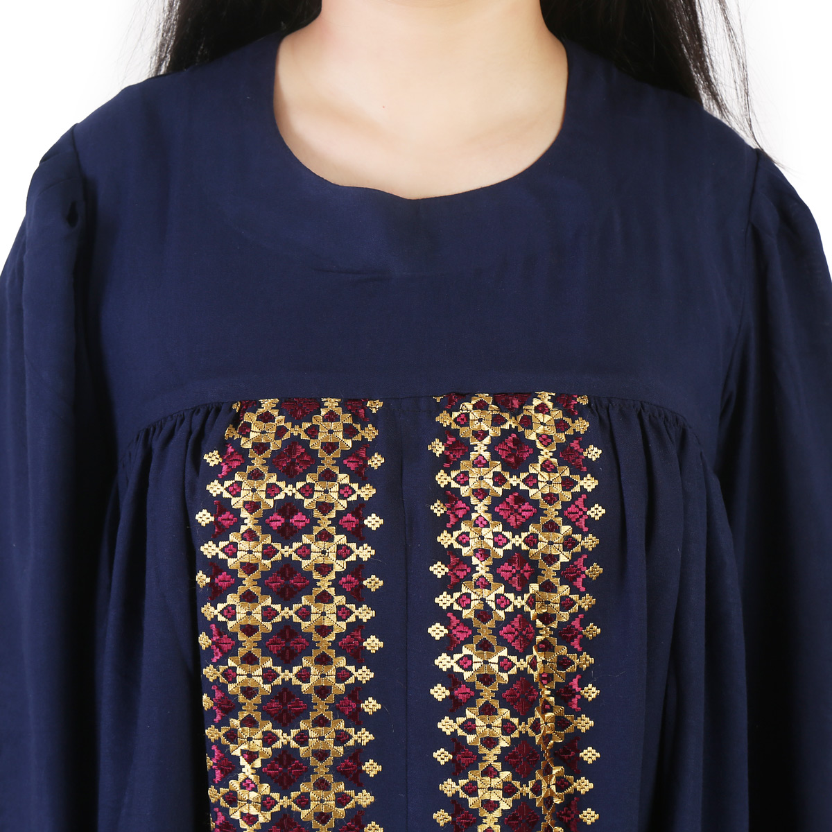 Oversize Embroidered Hazaragi Dress | Navy Blue Traditional Cotton Gown