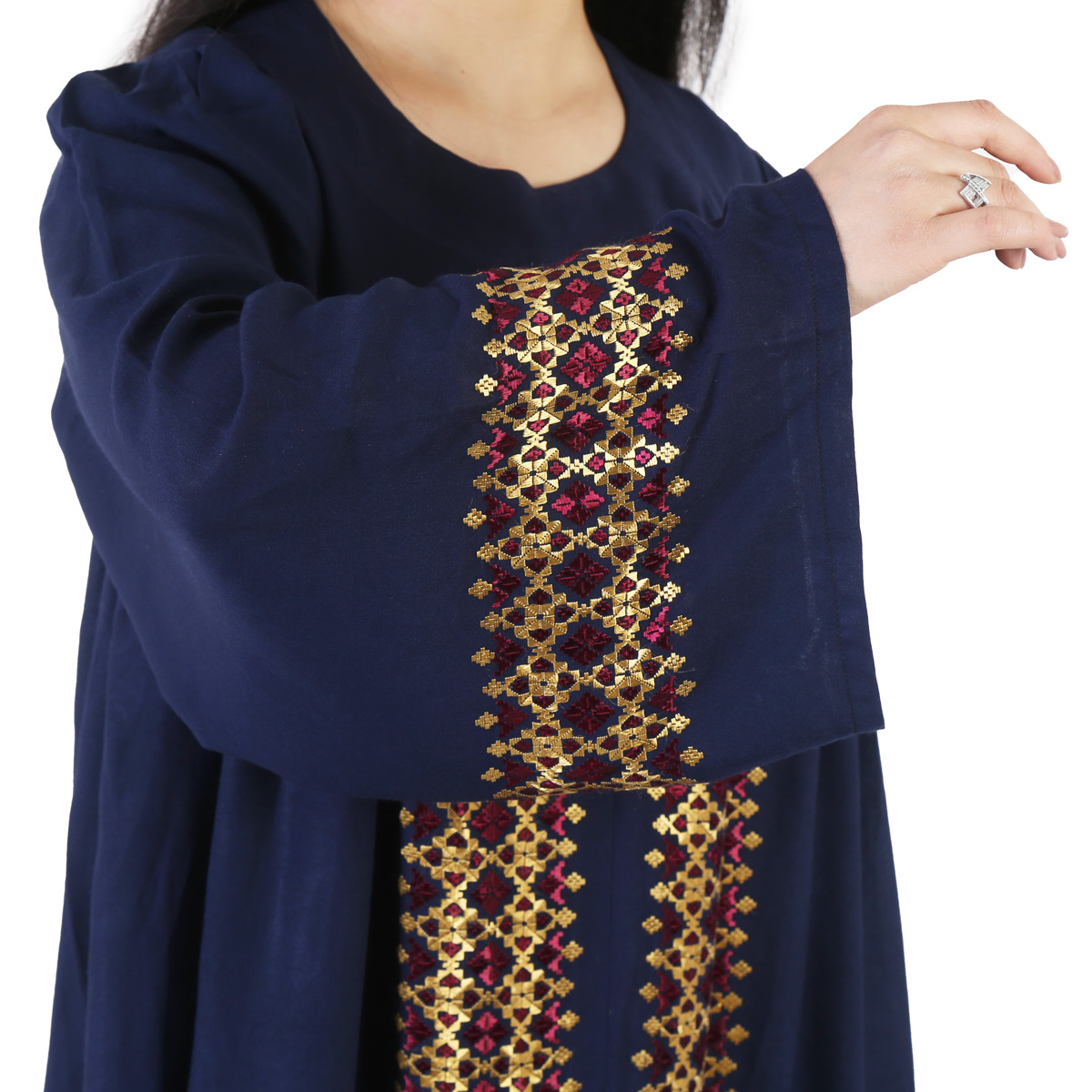 Oversize Embroidered Hazaragi Dress | Navy Blue Traditional Cotton Gown