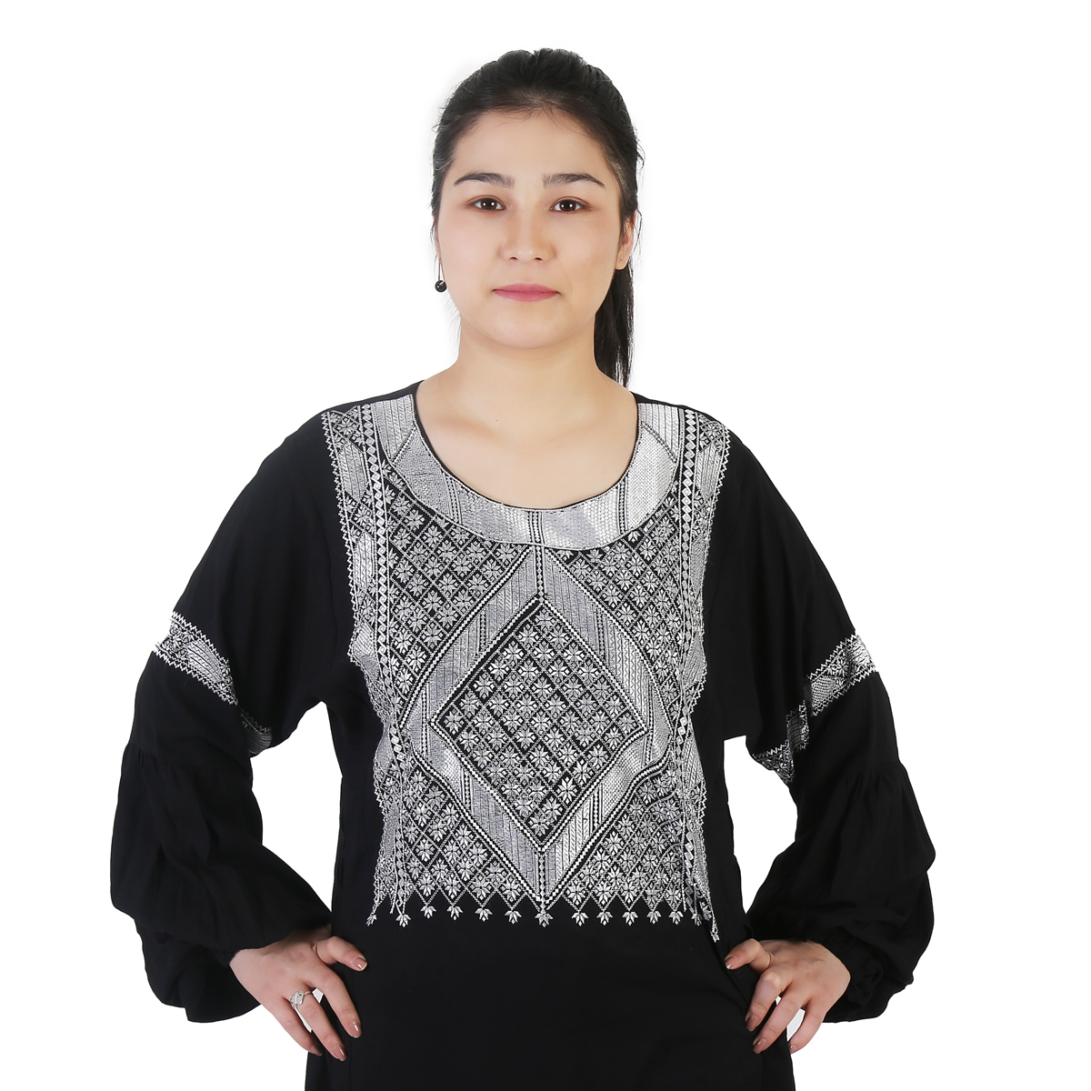 Black Cotton Plain Hazaragi Dress | Embroidered Casual Wear