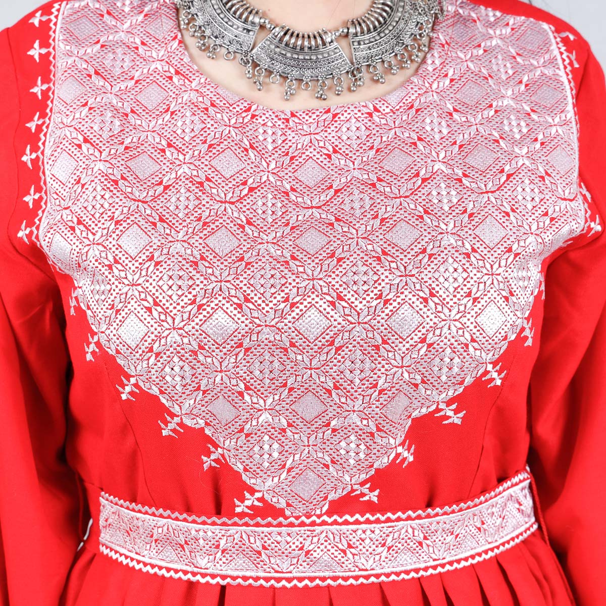 Red Hazaragi Embroidered Party Dress | Shaal Shari Dress With Jewelry & Hat