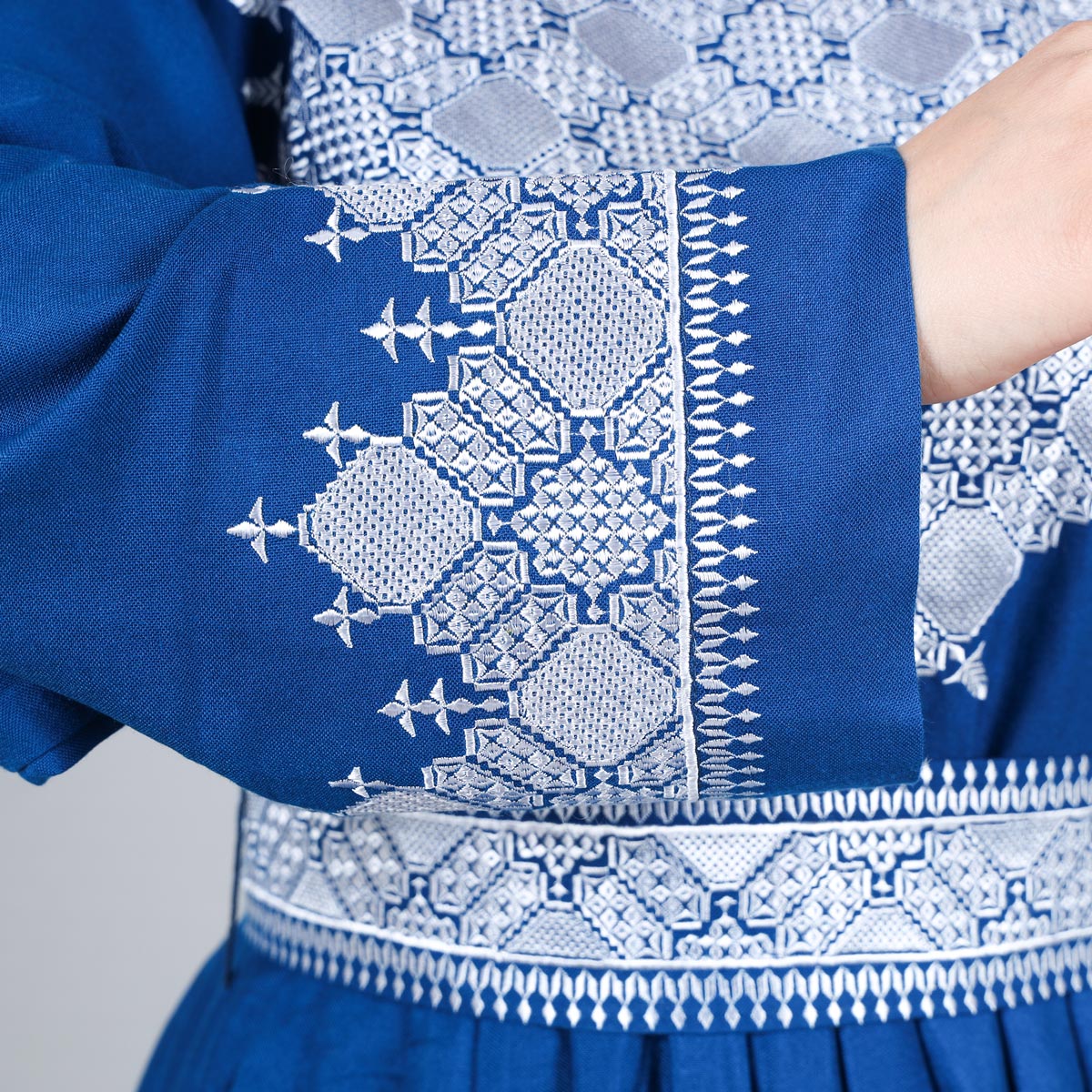 Blue Hazaragi Embroidered Dress | Shaal Shari Dress With Jewelry & Hat