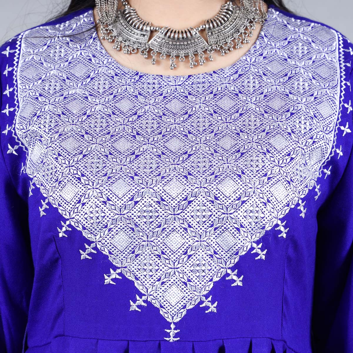 Royal Blue Hazaragi Embroidered Dress | Shaal Shari Dress