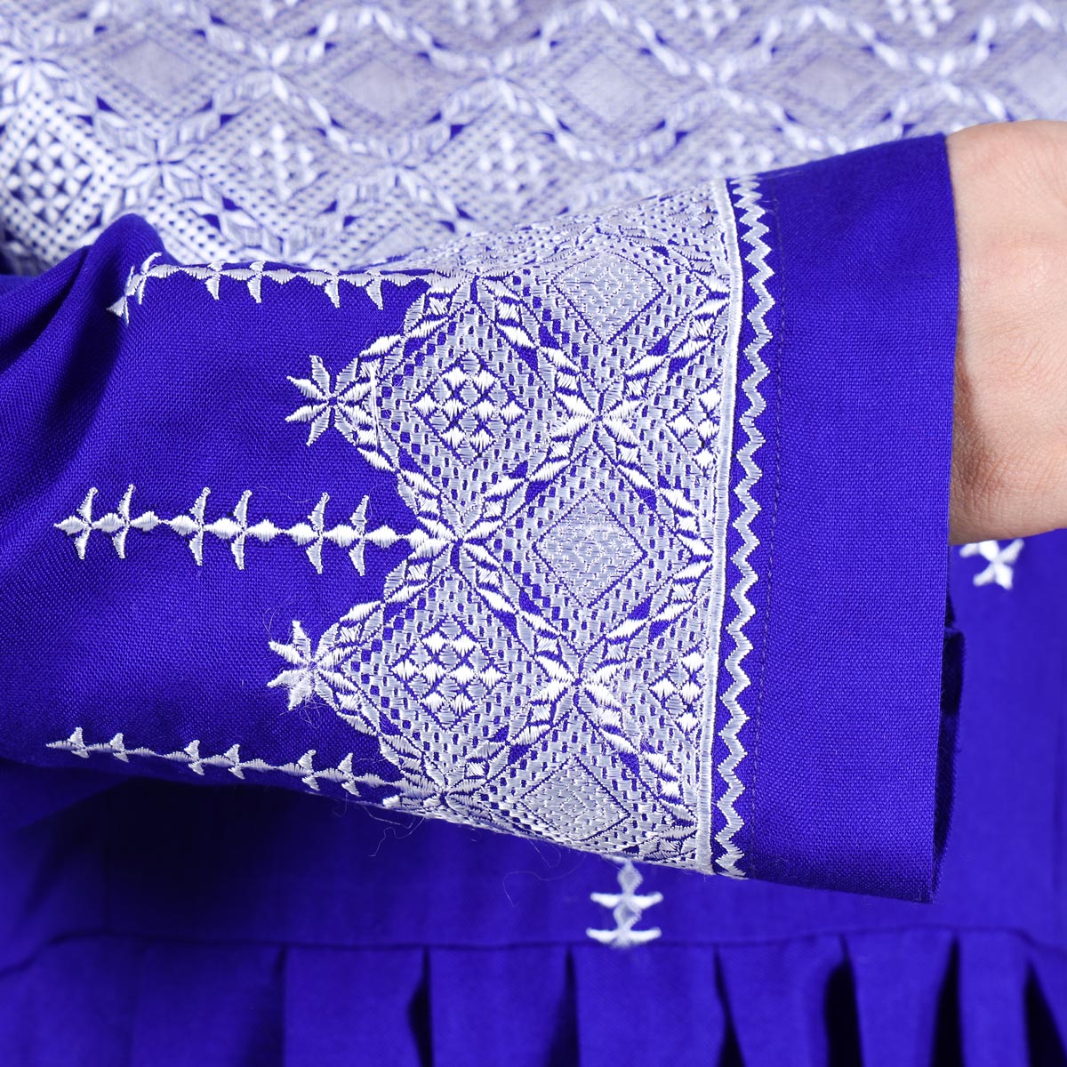 Royal Blue Hazaragi Embroidered Dress | Shaal Shari Dress