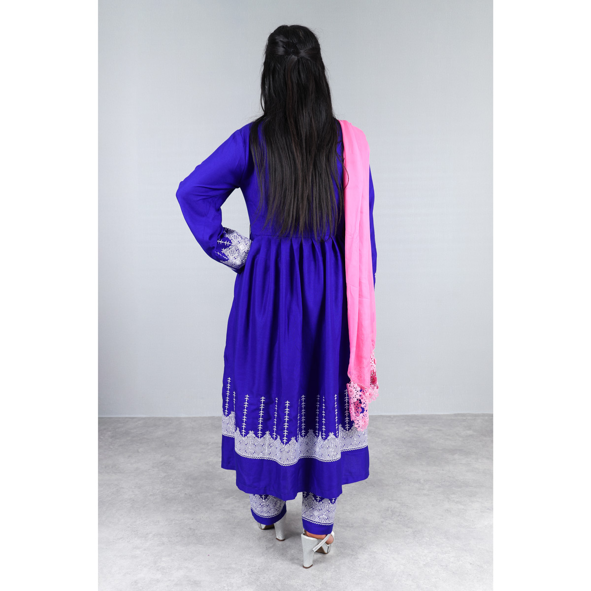 Royal Blue Hazaragi Embroidered Dress | Shaal Shari Dress