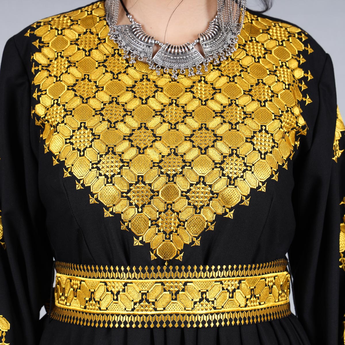 Black Hazaragi Embroidered Dress Set | Simple Afghan Dress With Jewelry, Hat & Shawl