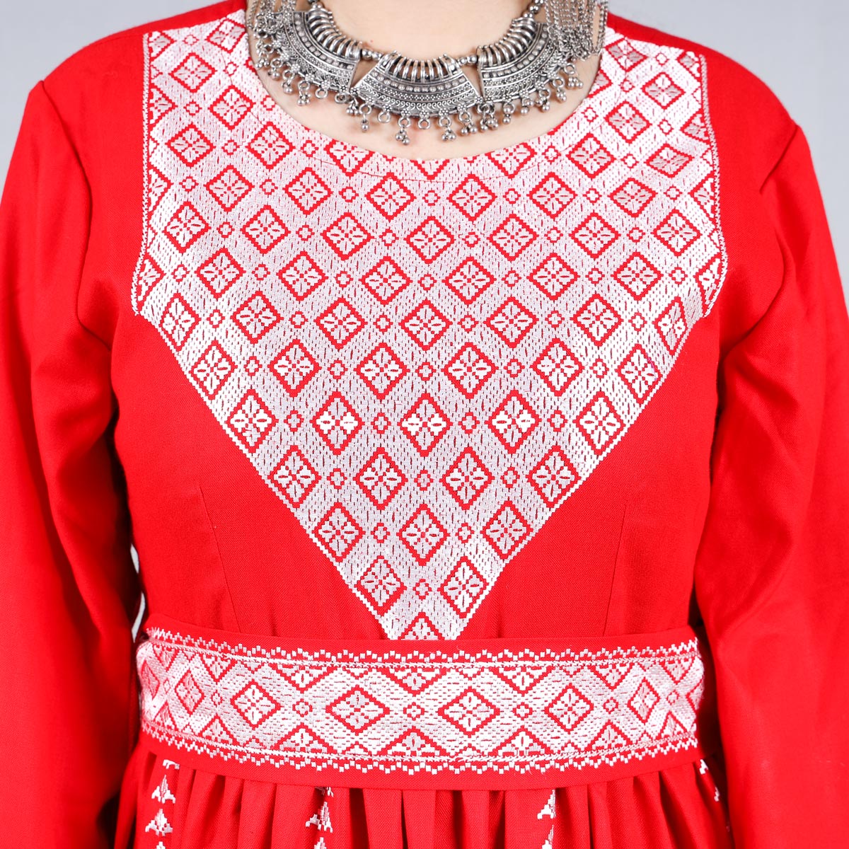Red Hazaragi Embroidered Dress | Shaal Shari Dress With Jewelry, Shawl & Hat