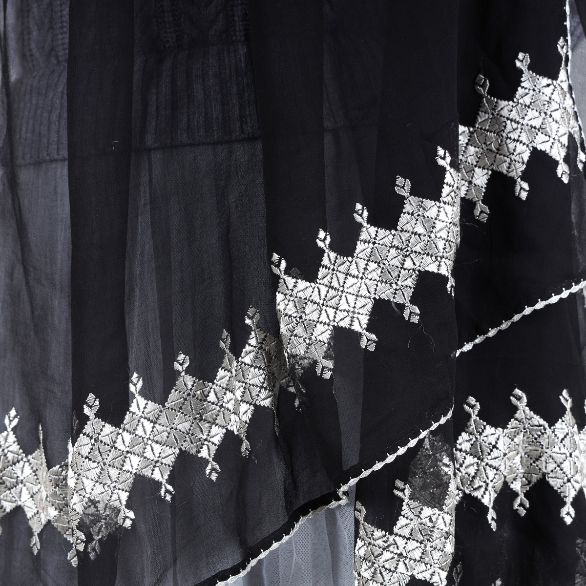 Black Hand Embroidered Scarf