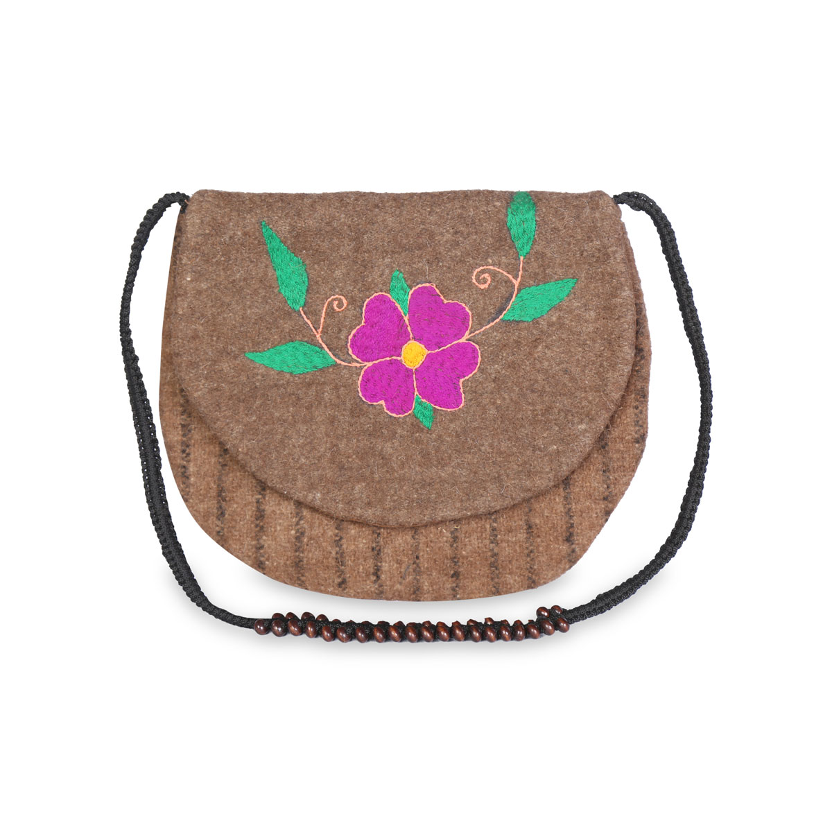 Brown Woolen Semi Round Bag | Barak Handmade Bag