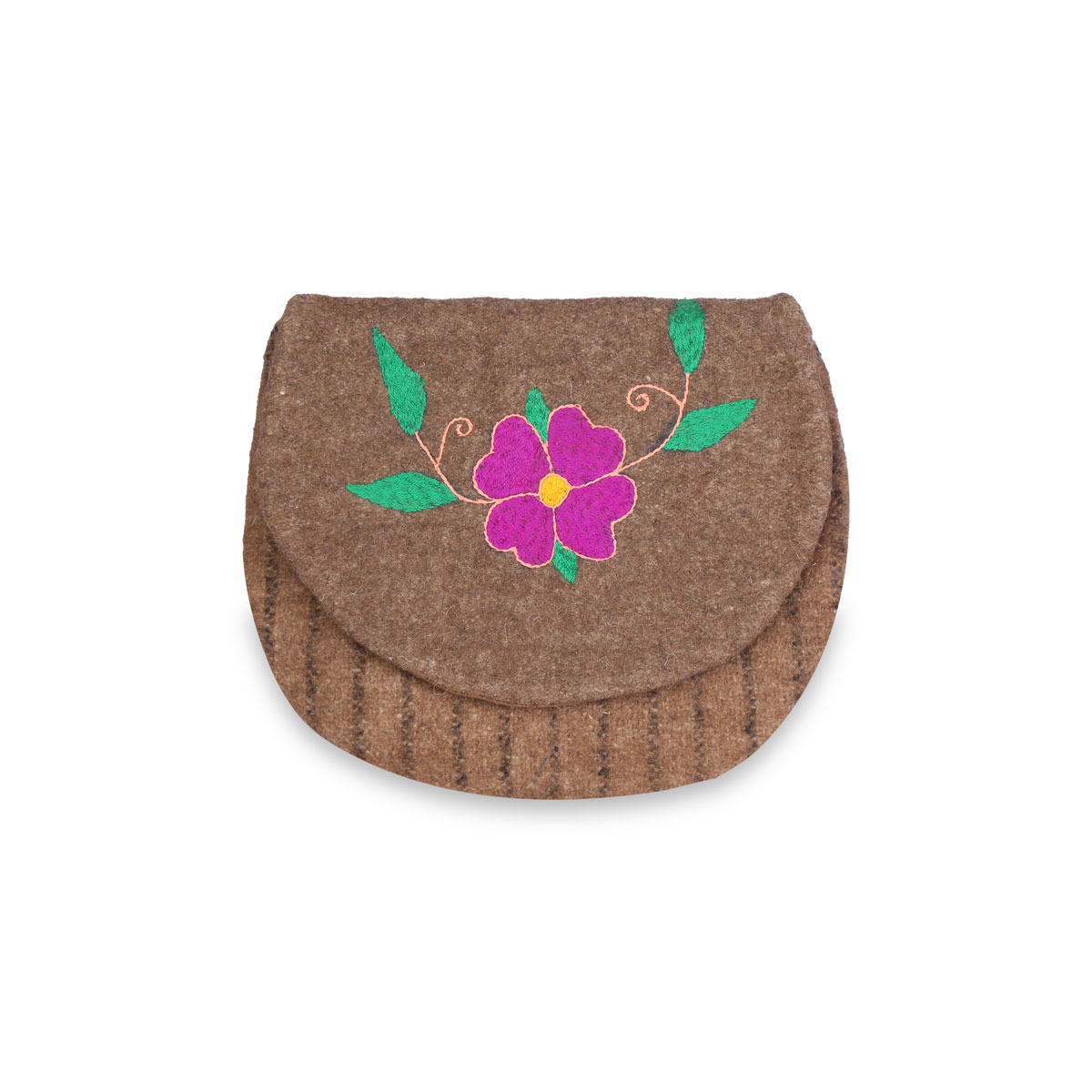 Brown Woolen Semi Round Bag | Barak Handmade Bag