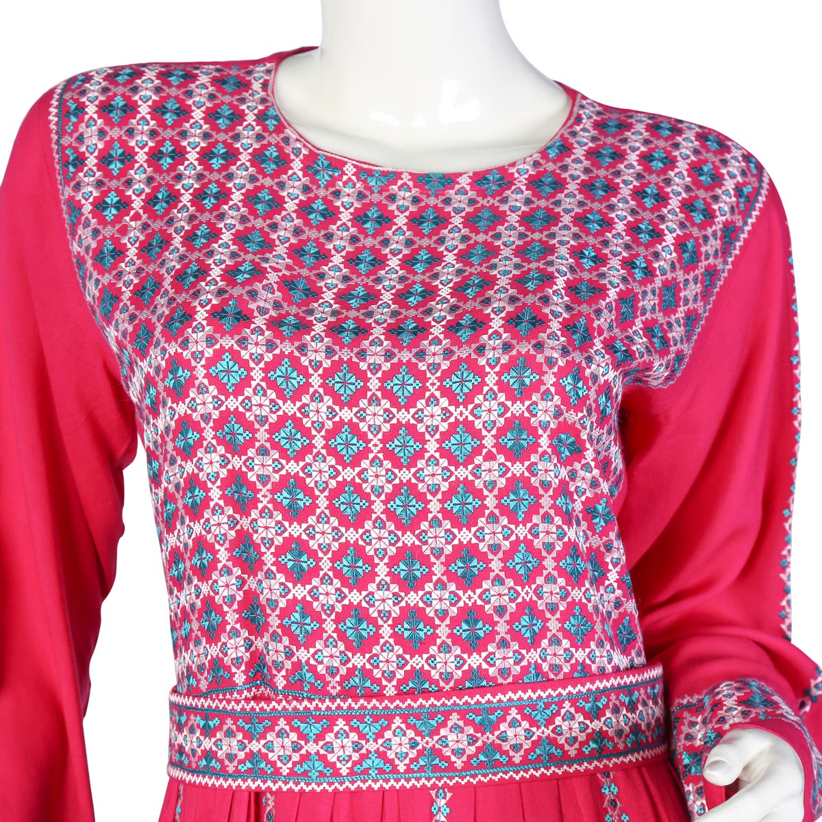 3 Piece Cotton Suit | Pleated Short Frock With White Embroidery