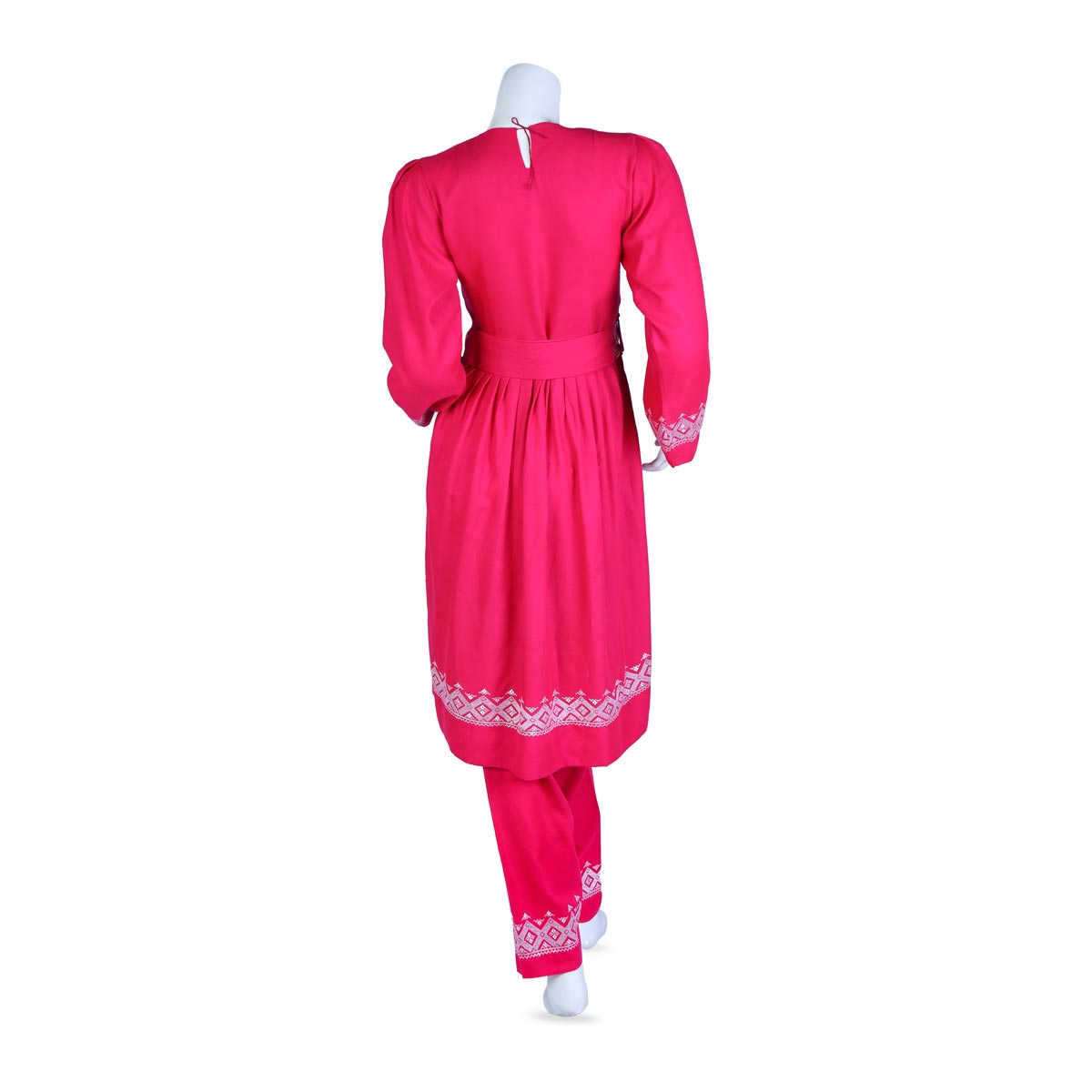 3 Piece Simple Pink Afghan Cotton Suit | Traditional Dress with White Embroidery