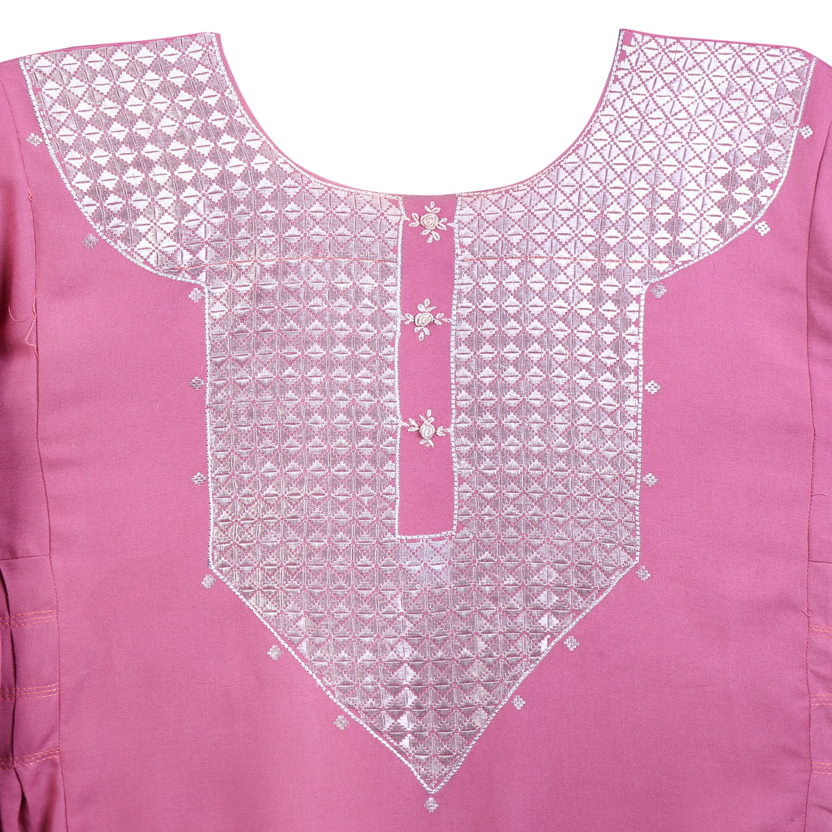 Pink Embroidered Cuffed Sleeve Dress | Casual Wear Shirt