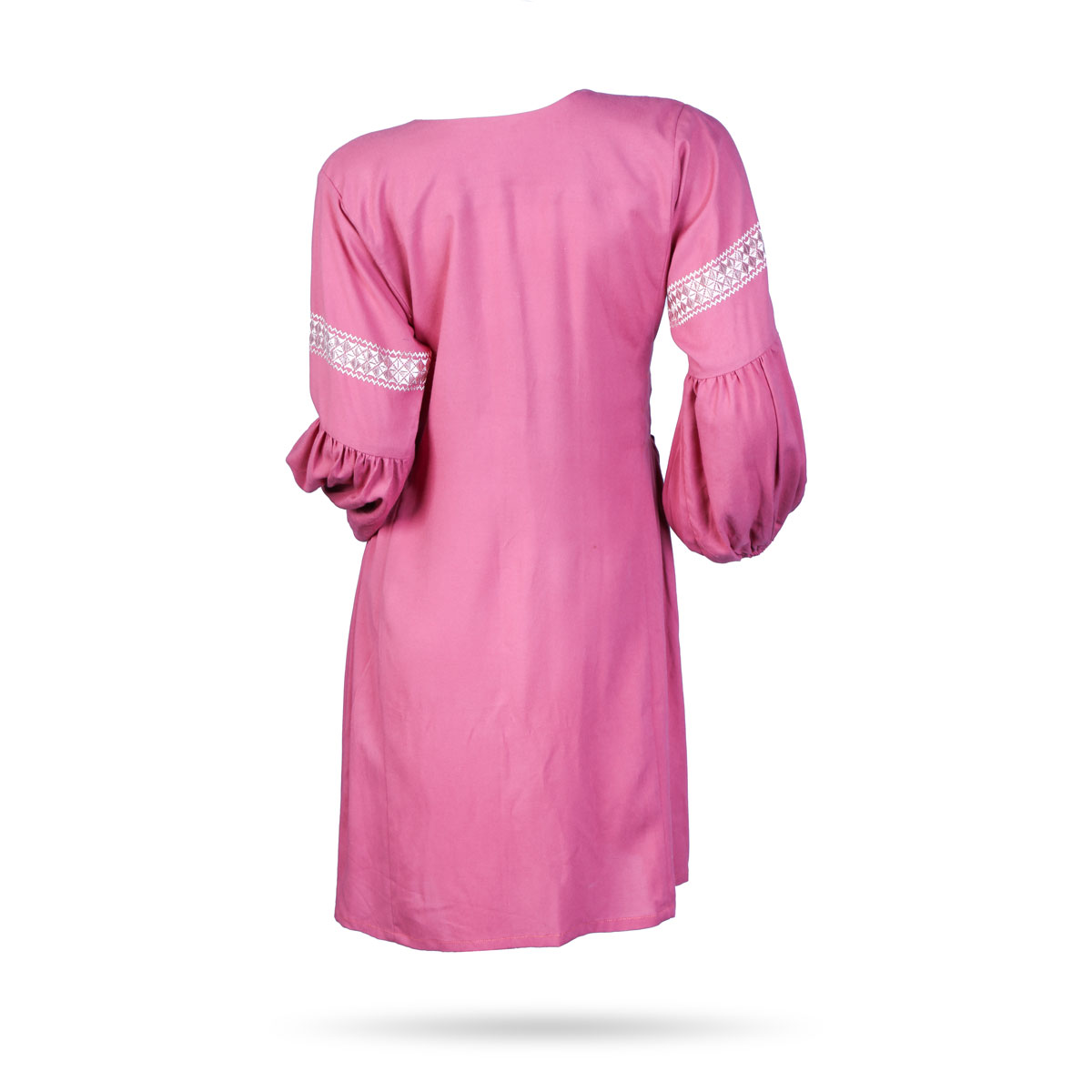 Pink Embroidered Cuffed Sleeve Dress | Casual Wear Shirt