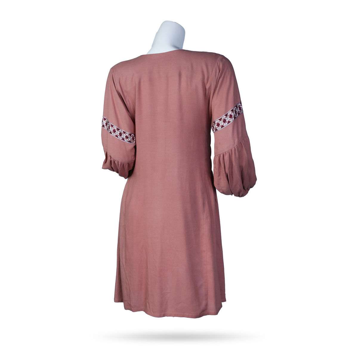 Rosewood Cotton Short Dress | Cuffed Sleeves Plain Dress