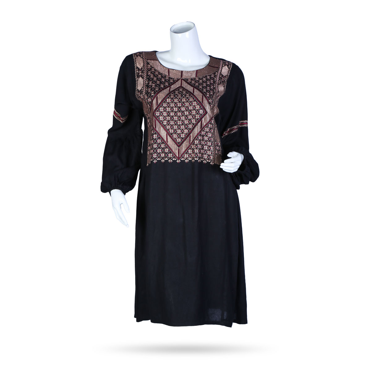 Cuffed Sleeves Plain Dress | Black Cotton Casual Wear