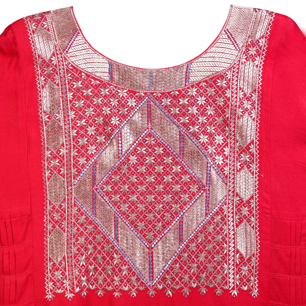 Red Cuffed Sleeves Plain Dress | Cotton Casual Wear