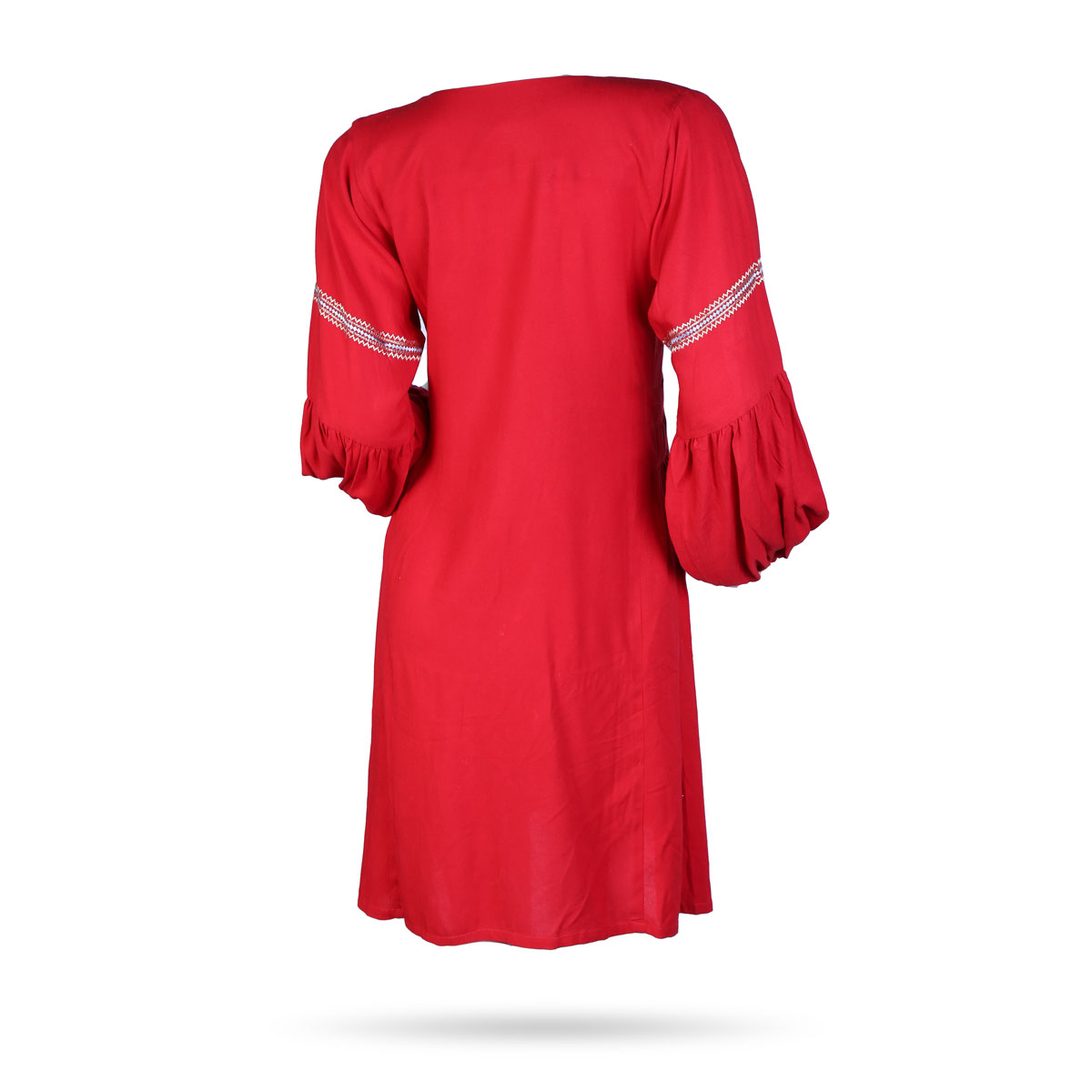 Red Cuffed Sleeves Plain Dress | Cotton Casual Wear