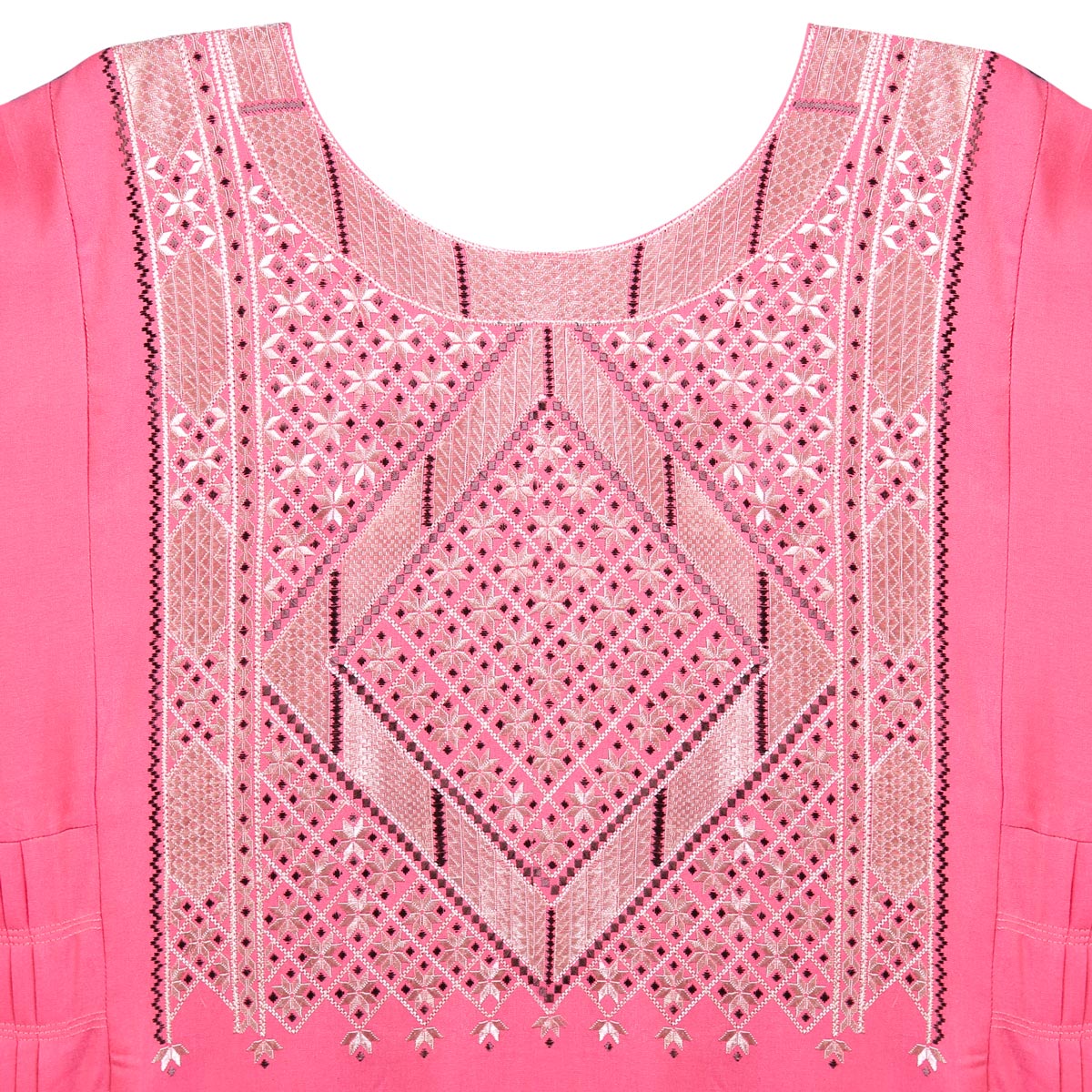 Light Pink Cotton Casual Wear | Cuffed Sleeves Plain Dress